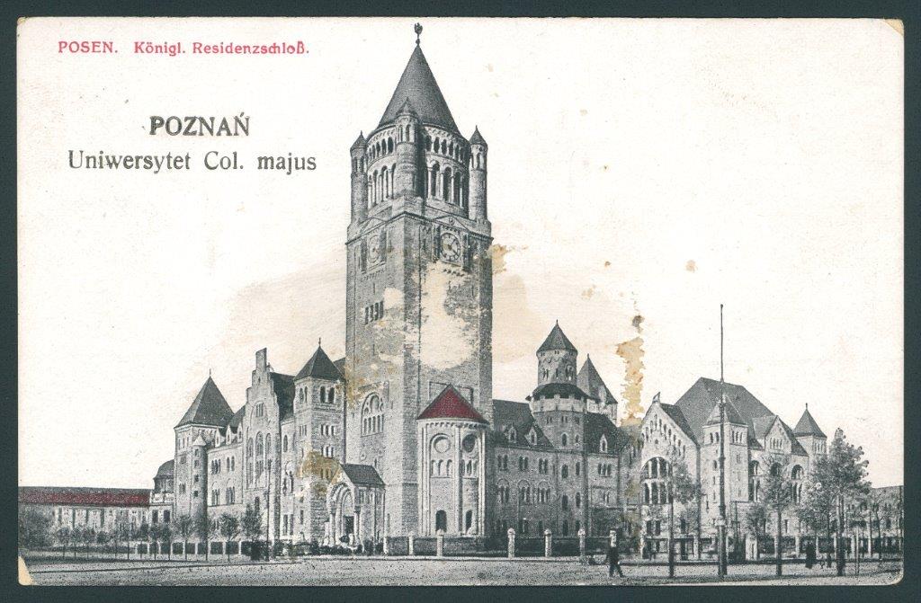 Zamek Cesarski na pocztówce Posen: Königl. Residenzschloß. Poznań: Uniwersytet Col. majus., przed 1920 rokiem, licencja PD, Biblioteka Narodowa, źródło: Polona