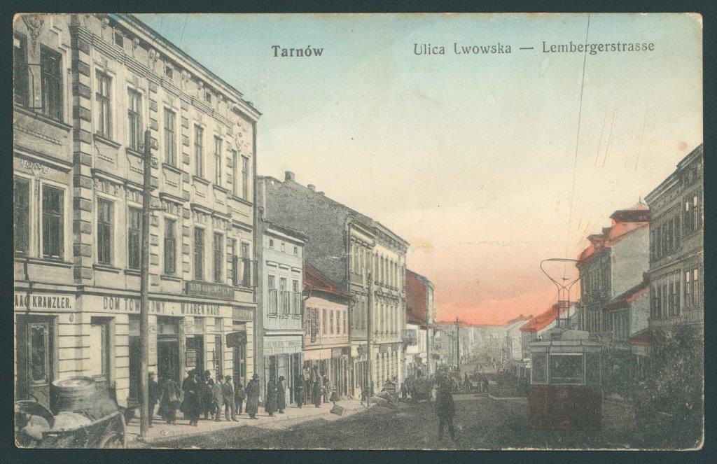 Tramwaj na ulicy Lwowskiej w Tarnowie, 1905-1915, pocztówka, Biblioteka Narodowa, źródło: Polona