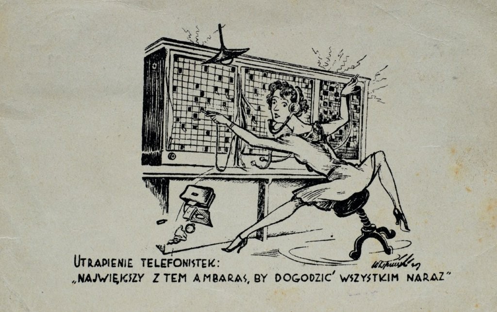 Operatorka centrali telefonicznej ręcznej, Polska, lata trzydzieste XX wieku, licecja PD, pocztówka, Muzeum Poczty i Telekomunikacji we Wrocławiu Operatorka centrali telefonicznej ręcznej, Polska, lata trzydzieste XX wieku, licecja PD, pocztówka, Muzeum Poczty i Telekomunikacji we Wrocławiu