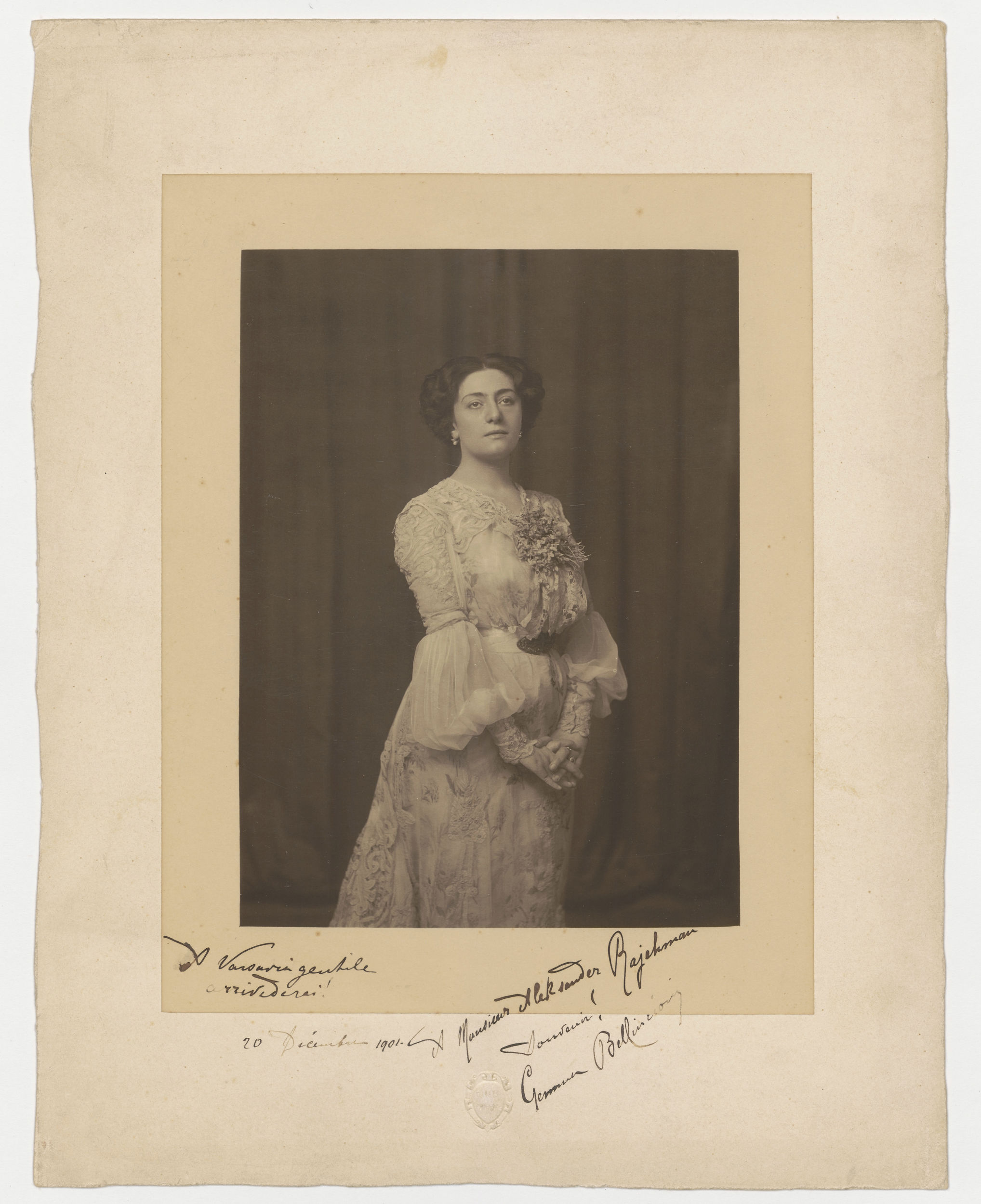 Portret Gemmy Bellincioni, fotografia z dedykacją dla Aleksandra Rajchmana z 20 grudnia 1901, Muzeum Narodowe w Warszawie